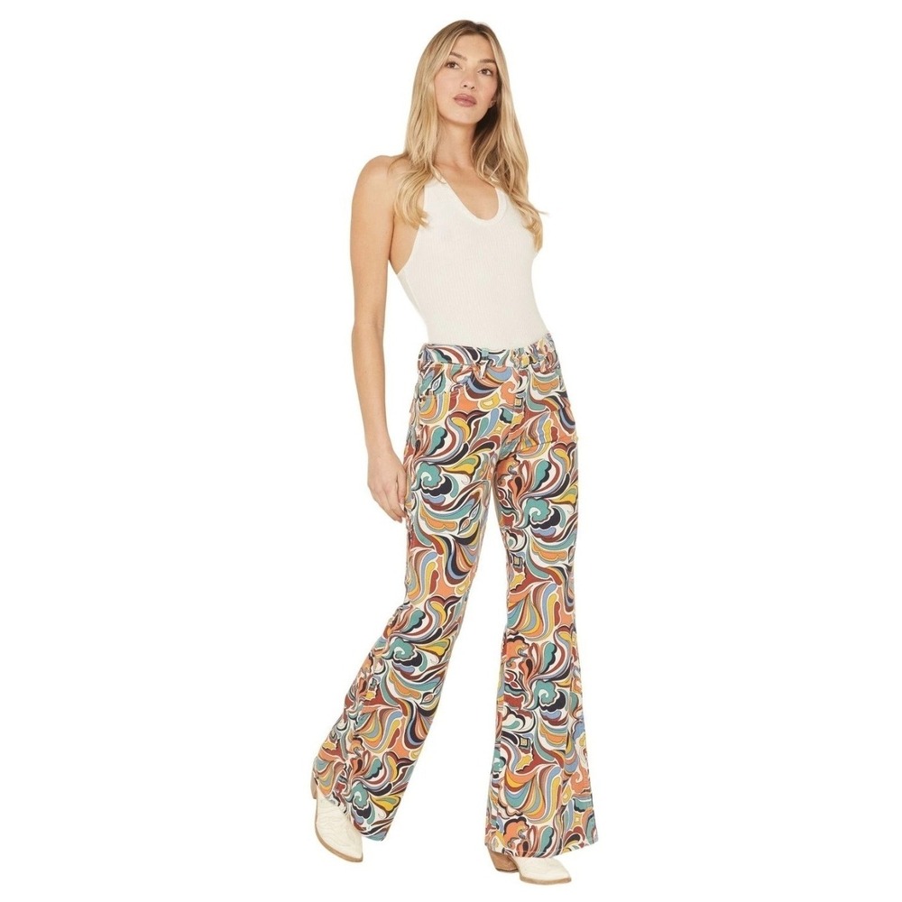 Wrangler Women Latigo Printed High Rise Heritage Flare Stretch Denim Jeans 30x34